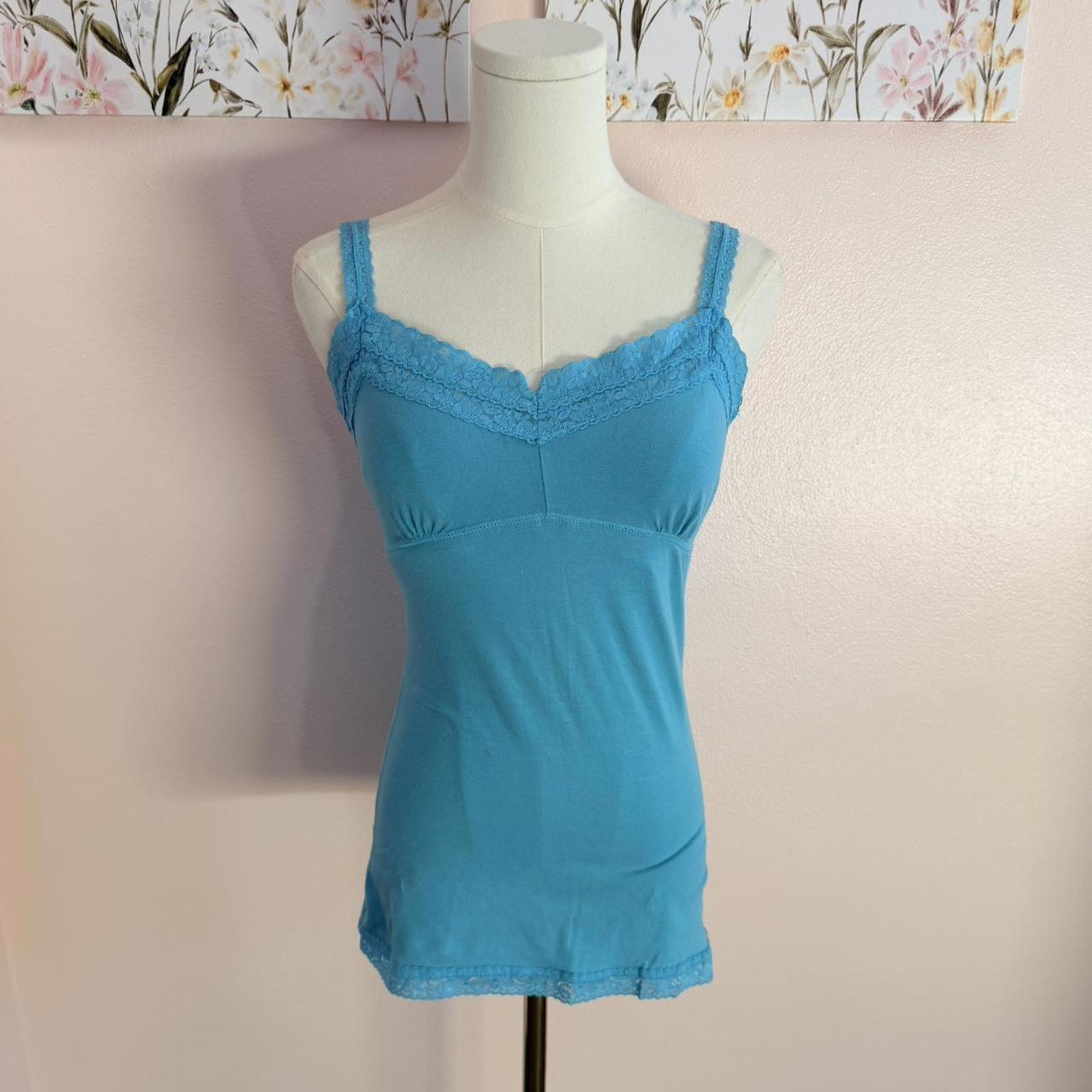 Vintage Y2k American Eagle Lace Trim Cami Tank Top Blue